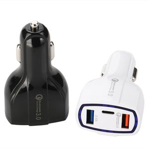 100 шт./DHL QC 3.0 Быстрые зарядные устройства со светодиодной подсветкой Halo Light USB с двойным интерфейсом PD Автомобильное зарядное устройство для ВСЕХ телефонов черный/белый 2 цвета