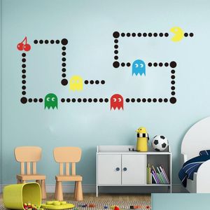 Наклейки на стены с героями мультфильмов Pacman, игровые наклейки для детской комнаты, Xbox Space Invaders, наклейка для спальни, виниловый декор, 210308, Прямая доставка, Dhkrv