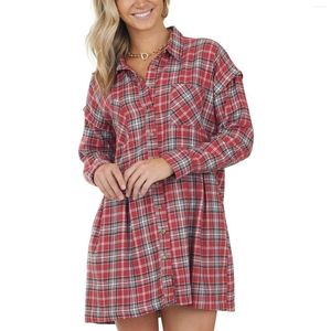 Casual Kleider Frauen Sexy Langarm Plaid Print Mode Taste Hemd Party Kleid Ostern Für Junior Mädchen