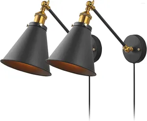 Настенный светильник Eleven Модернизированные промышленные лампы для спальни с выключателем Винтажные лампы для чтения Простота Бра Набор из 2 черных ламп