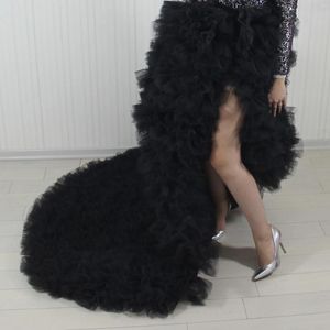 Юбки Роскошные черные пышные тюлевые боковые разрезы со шлейфом Женская юбка на заказ для дня рождения Po Shoot Свадебная вечеринка