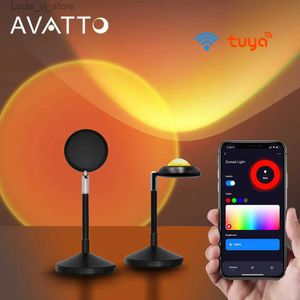 Gece Işıkları Avatto Tuya RGB LED Rainbow Sunset Projeksiyon Yatak Odası Gün batımı Projeksiyon Lambası için Alexa Google Home Alice YQ231214