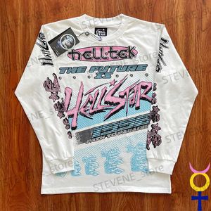 Erkek Tişörtler Vintage Street Giyim Hellstar Tshirts Beyin Yarışçısı Uzun Kollu Üst Tees Pamuk Pamuk Gündelik Gevşek Cehennem Yıldız Tişörtleri Erkek Kadınlar T231214