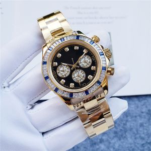 Luxusuhr für Herren, automatisches mechanisches Uhrwerk, 40 mm, Goldgehäuse, schwarzes Zifferblatt, Regenbogenkreis, komplett aus Edelstahl, superhelle Armbanduhren, montre luxe