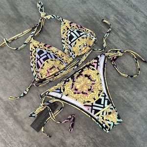 Vintage padrão roupa de banho feminina sexy praia banho skim biquíni de duas peças moda rendas até maiô