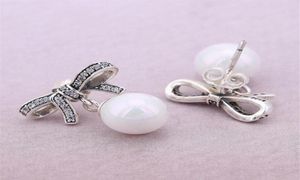 Toptan-Pearls Kolye Dangle Küpe Orijinal Kutu 925 Sterlli Gümüş Bowknot Avizesi Küpeleri için Set8719387