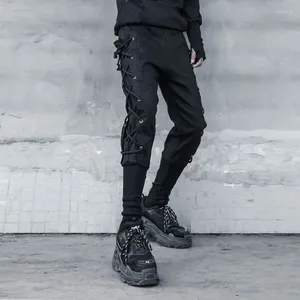 Erkek Trailtsits Moda Dark Dark Avant-Garde Style Drawstring Tasarım İnce Uygun Küçük Ayaklar Saç Stilisti Harlan Pantolon Uzun Yüzey Ayak Bileği
