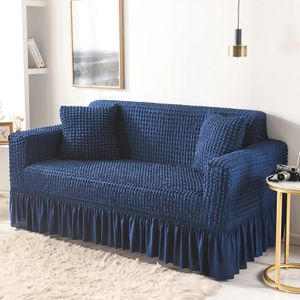 Capas de cadeira luz luxo cor sólida tecido sofá capa com tudo incluído seersucker saia capas de sofá para sala de estar 1/2/3/4 lugares 231213