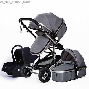 Strollers# Luxurious Baby Stroller 3 in 1 Portable Travel Carriage Folding Prams Aluminum Frame High Landscape Car for Newborn L230625 Q231214