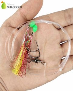 10pcs Balık Cilt Yem Sabiki Teçhizatlar 2 Kol Büyük Spor Dairesi Hook Deniz Fishing Kırmızı Flaşör Sarı Tüy Yem Tespitler Herring6102056