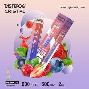 Orijinal Tastefog Cristal 800 Puff Tek Kullanımlık Vape Kalem 2% Elektronik Sigara 800 Puffs E-sigara TPD Sertifikası 10 LED Işık ile Tatlar Vergi Ücretsiz Nakliye