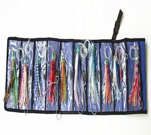 Юбка-осьминог, приманки для морского троллинга, мягкие рыболовные приманки, китайская сумка для снастей, полимерная головка с крючком, 10 шт., смешанный костюм с сумкой9411364