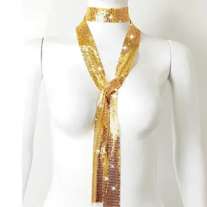 Шарфы, сексуальный шарф из алюминиевого сплава для вечеринки, ночного клуба, унисекс, металлический шарф с блестками, простой дизайн, шаль, крутая блестящая цепочка, длинное колье