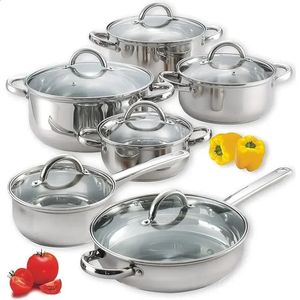Наборы посуды Cook N Домашние кухонные наборы посуды из 12 предметов, базовые кастрюли и сковородки из нержавеющей стали, серебро 231214