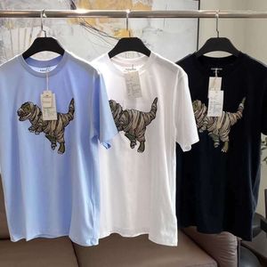 Erkek Gömlek 2023 Yaz Yeni Bandaj Ağır Endüstrisi İşlemeli Dinozor Çift T Shirtcoach Bag Crossbody