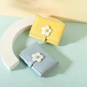 Cüzdanlar Kore moda sevimli kısa üç katlı kızlar için kadınlar kadın kartı tutucu trend multi kawaii küçük çiçek pu cüzdan