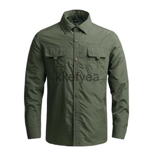 Men's Dress Shirts For 2023 Summer 100% Nylon Quick Dry Breathable Men's Shirts Green Black Cargo Long Sleeves Military Clothes Casual Blouse J231215