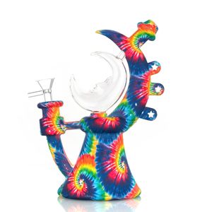 7.9 inç ay tasarım renkli desenler silikon bong ile 14mm cam kase nargile bongs sigara su boruları tütün için dab teçhizat gj3860