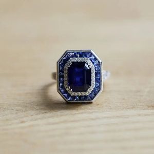 Alyans 1pc Art Deco Vintage Style Mavi Safir Gems 925 Gümüş Ayarlanabilir Açık Taş Alyans İnce Takı Erkekler Aksesuarları 231214