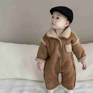 Rompers 8106 Bebek Tulum 2023 Kış Yeni Plus Velvet Bebek Bebek Tırmanış Giysileri Moda Sıcak Boy's One Piece Clothesl231114