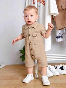Salınca Bebek Bebek Açık Moda rahat rahat tek göğüslü gömlek yaka cep haki kısa kollu tulum şirketi231114