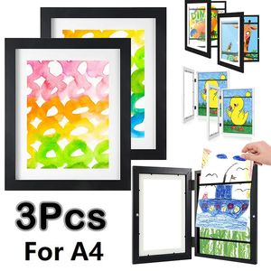 Resim Çerçeveleri 1/2/3 PCS Çocuk Sanat Çerçevesi Set Çocuklar Sanat Organizatörü Ahşap Değiştirilebilir PO Ekran Ev Ofis Resim A4 Boyut 231215