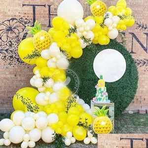 Parti Dekorasyonu 116pcs Sarı Beyaz Balon Çelenk Kemer Kiti Büyük Alüminyum Folyo Ananas Düğün Doğum Günü Bebek Duş Süslemeleri26 Dhwny