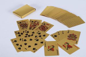 1 set 24k altın folyo plastik oyun kartları poker oyunu güverte altın folyo poker seti sihirli kart su geçirmez kartlar poker masası oyunları5101206