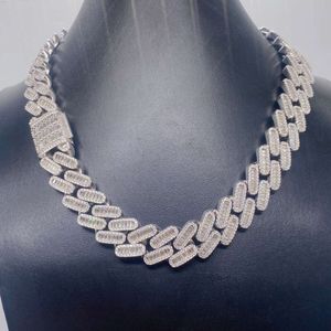 Custom Bling Baguette Moissanite Diamond 925 Sterling Silver Miami Cuban Link Necklace Hip Hop Chain