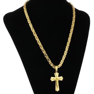Религиозное ожерелье Иисуса из желтого золота 14 карат, мужское ожерелье с крестом золотого цвета, кулон с распятием и цепочкой, мужское ожерелье, ювелирные изделия