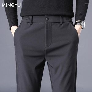 Erkek pantolon mingyu marka kalın iş streç ince fit elastik bel jogger klasik siyah gri pantolon erkek