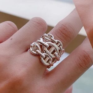 Chain d Ancre Enchainee Ring H para Woman Designer Casal 925 Silver Diamond T0P Materiais avançados Design Ajuste Ajuste Estilo clássico 030