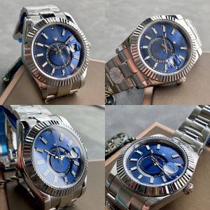 Классические мужские часы -дизайнер Blue Dial 40 -мм сапфировое стеклянное зеркало Водонепроницаемое двойное часовое появление Оригинальная защитная складная пряжка Montre de Luxe Автоматическое движение