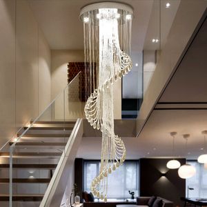 Luzes do quarto moderno espiral k9 lustre de cristal escada criativo led pendurado lâmpada hotel villa decoração grande luz pingente