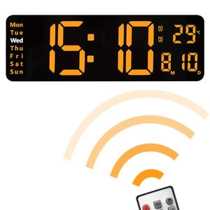 Настольные часы Большой цифровой светодиодный настенный будильник с календарем и дисплеем температуры для спальни, гостиной, украшения рабочего стола 231216