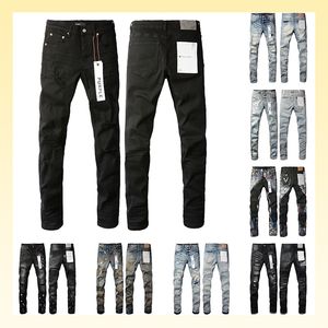 Roxo Jeans Mens Designer Jeans Moda Angustiado Rasgado Bikers Calças Mulheres Denim Carga Para Homens High-End Qualidade Rua Calças Pretas