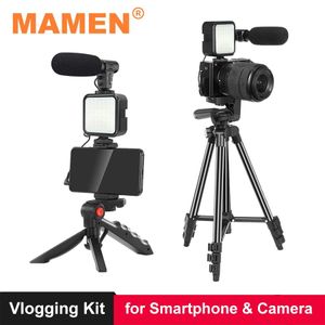 Holders MAMEN Phone DSLR Camera Vlog Tripod Vlogging Kit with Remote Control Microphone LED Light for Smartphone Interview Live YouTube
