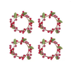 Декоративные цветы Рождественский венок с красными ягодами: 4 шт. Кольца-подстаканники по обету Гирлянда для праздника Камин Передняя дверь Подвесное украшение