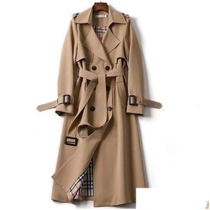 Damen Trenchcoats Damen Frühling Herbst Designer Lange Frauen Mantel Zweireiher Khaki Kleid Lose Dame Oberbekleidung Mode Drop Del Dhj73