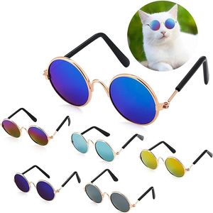 Солнцезащитные очки Солнцезащитные очки для домашних животных Ретро Солнцезащитные очки для собак Круглые металлические солнцезащитные очки для щенков Очки для косплея Реквизит для фотографий Очки для кошек Маленькие средние собаки