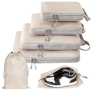 Вещевые сумки, 6 шт., дорожный портативный органайзер для багажа, компрессионная упаковка для хранения, кубики для обуви с сеткой, легкая складная сумка