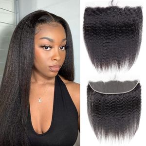 Kinky straight Human Hair 13x4 Transparent Lace Frontals Closures Pre Plucked Natural Hairline