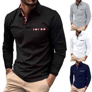 Erkek Tişörtleri Moda İlkbahar ve Sonbahar Günlük Uzun Kollu Düğme Düz Renk Hız Gömlek Erkekler İçin Grafik