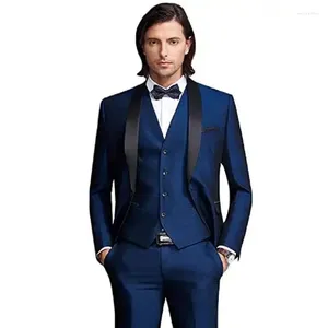 Erkekler Suits Erkekler Şaw Capel 3-parçalar Takım Slim Fit One Düğme Elbise Blazer Ceket Pantolon Kostümlü Yelek Homme