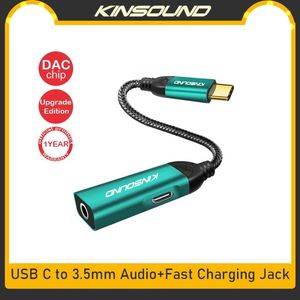 Kulaklıklar Kinsound 2, 1 Tip C ila 3,5mm Jack USB C Audio Splitter Kablo Kulaklık Aux 3.5 Adaptör Şarj Cihazı DAC CHIP