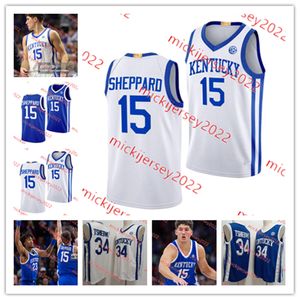 Mens #15 Reed Sheppard Kentucky Wildcats Basketball Jersey Stitched #34 Oscar Tshiebwe Kentucky Jerseys S-3XL