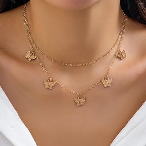 Pendant Necklaces KunJoe Multilayer Metal Butterfly Necklace Set Women Men Vintage Gold Color Copper Link Clavicle Chain Choker