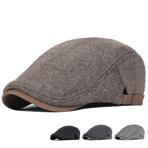 sboy Hats Big Size Cap Men Winter Wool Thick Warm Vintage Herringbone Casual Stripe Berets Gatsby Flat Hat ed Adjustable 231216