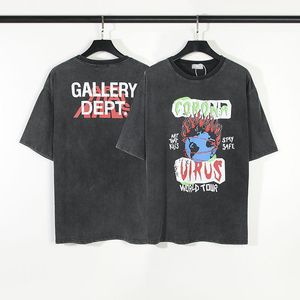 Galeri Vintage Wash Sıkıntılı Dpt Yırtıcı Kısa Kollu Erkek ve Kadınların Gevşek Hip Hop Ekibi Boyun Modaya uygun pamuk tişört