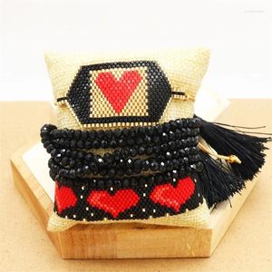 Bracciale con perline di riso in filo di cristallo a forma di cuore Design Originalità Boemia lavorato a mano a maglia moda semplice set di perline di colore